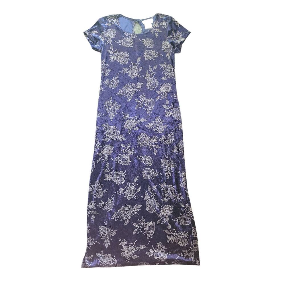 Vintage Y2K Dress Women's Medium Violet Purple Velvet Burnout Whimsigoth Witchy